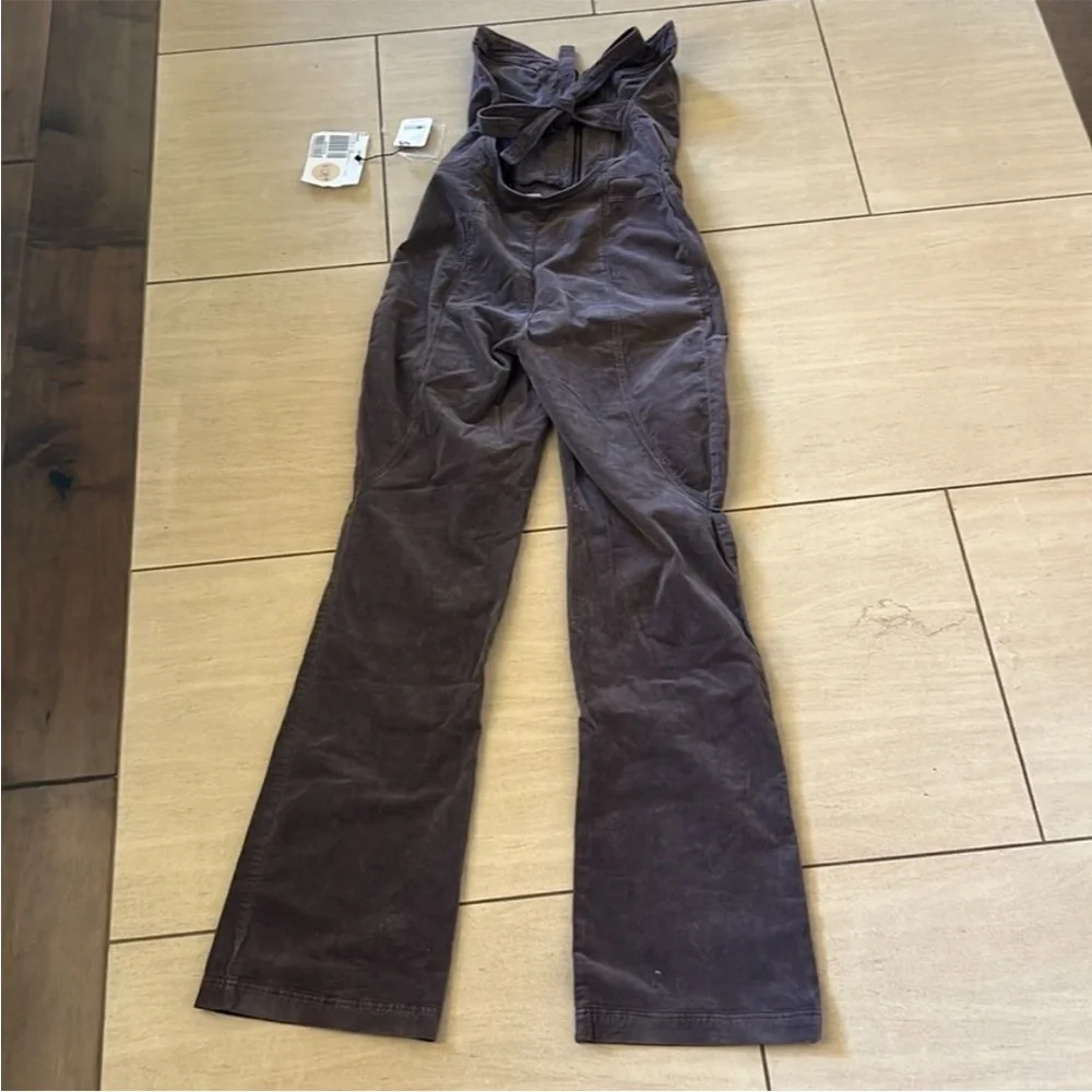 Free People How Low One-Piece Purple Velvet Overalls Vintage Style Low Back 4